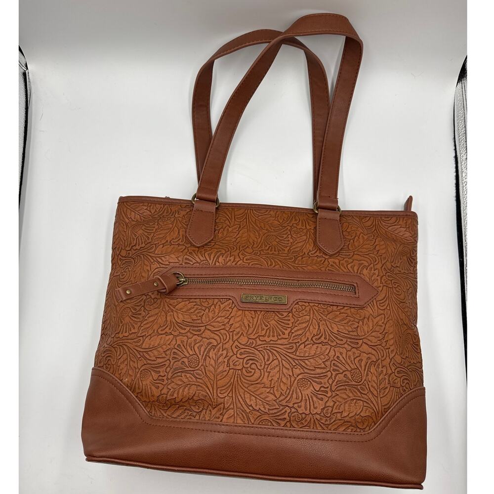 Frye & Co. Western Floral Embossed Faux Leather Tote Laptop Sleeve Brown Cowboy